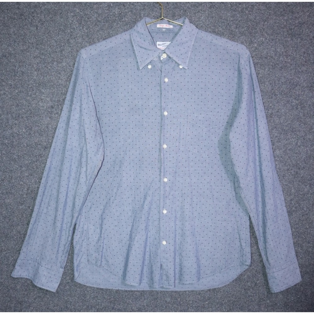 GANT RUGGER Shirt Men Medium Blue Polka Selvage‎ Madras E-Z OBD Button Down NWOT